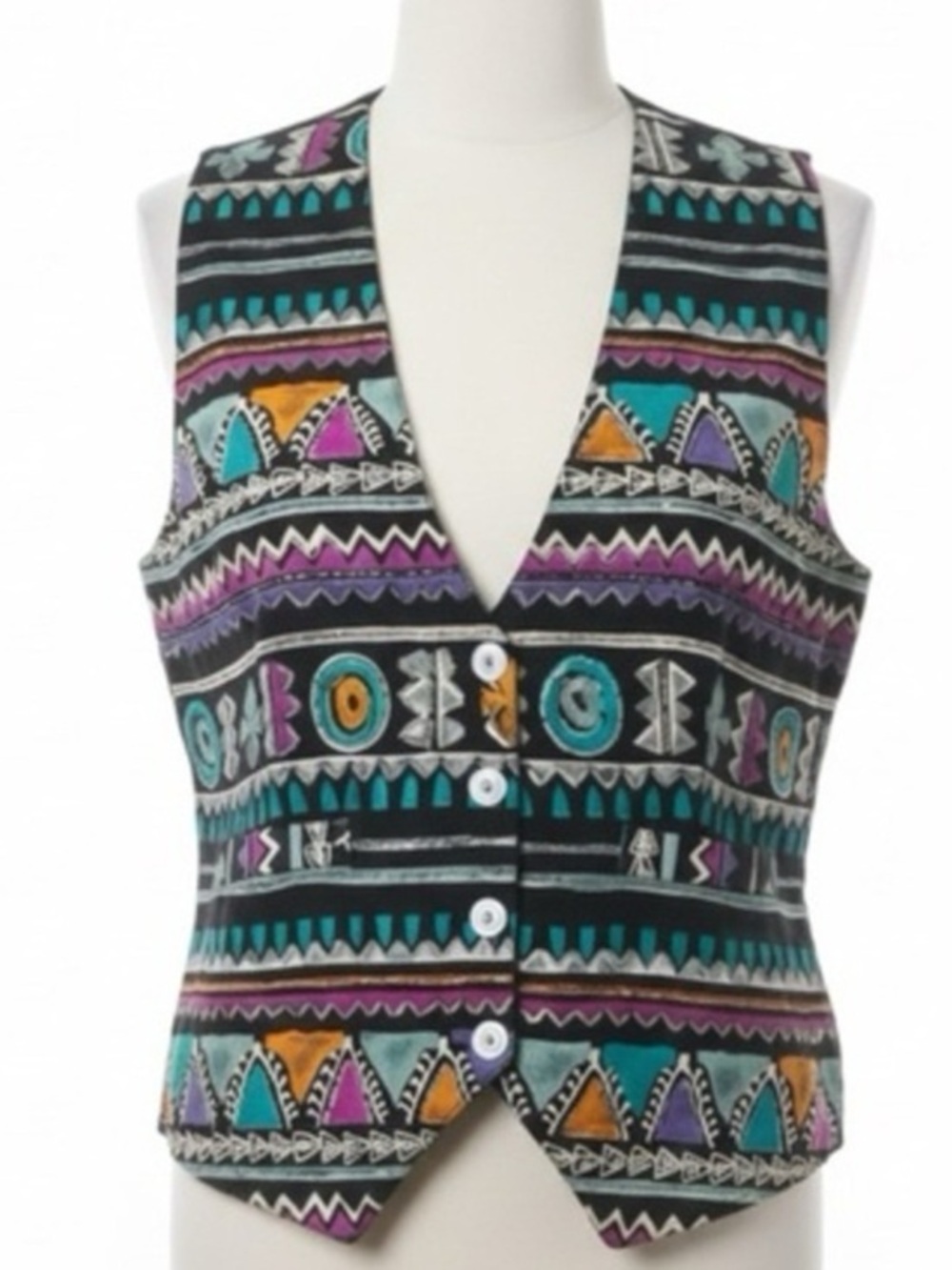 90s Revival Corduroy Aztec Southwest Geo Vintage Beaded Vest Colorful Size L